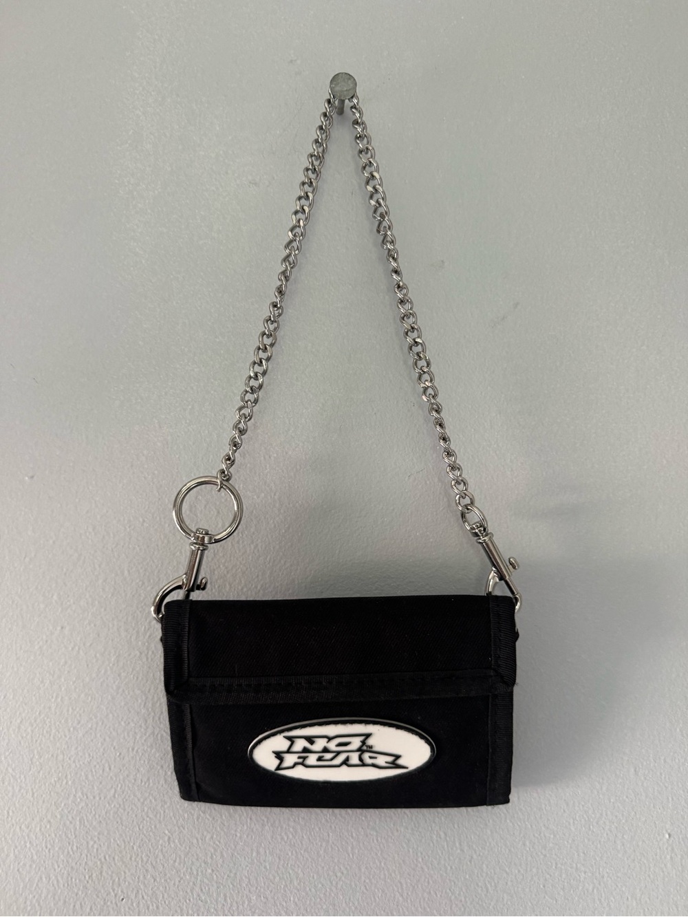 No Fear Black Nylon Trifold Wallet with Chain Y2K Skate Streetwear H&M